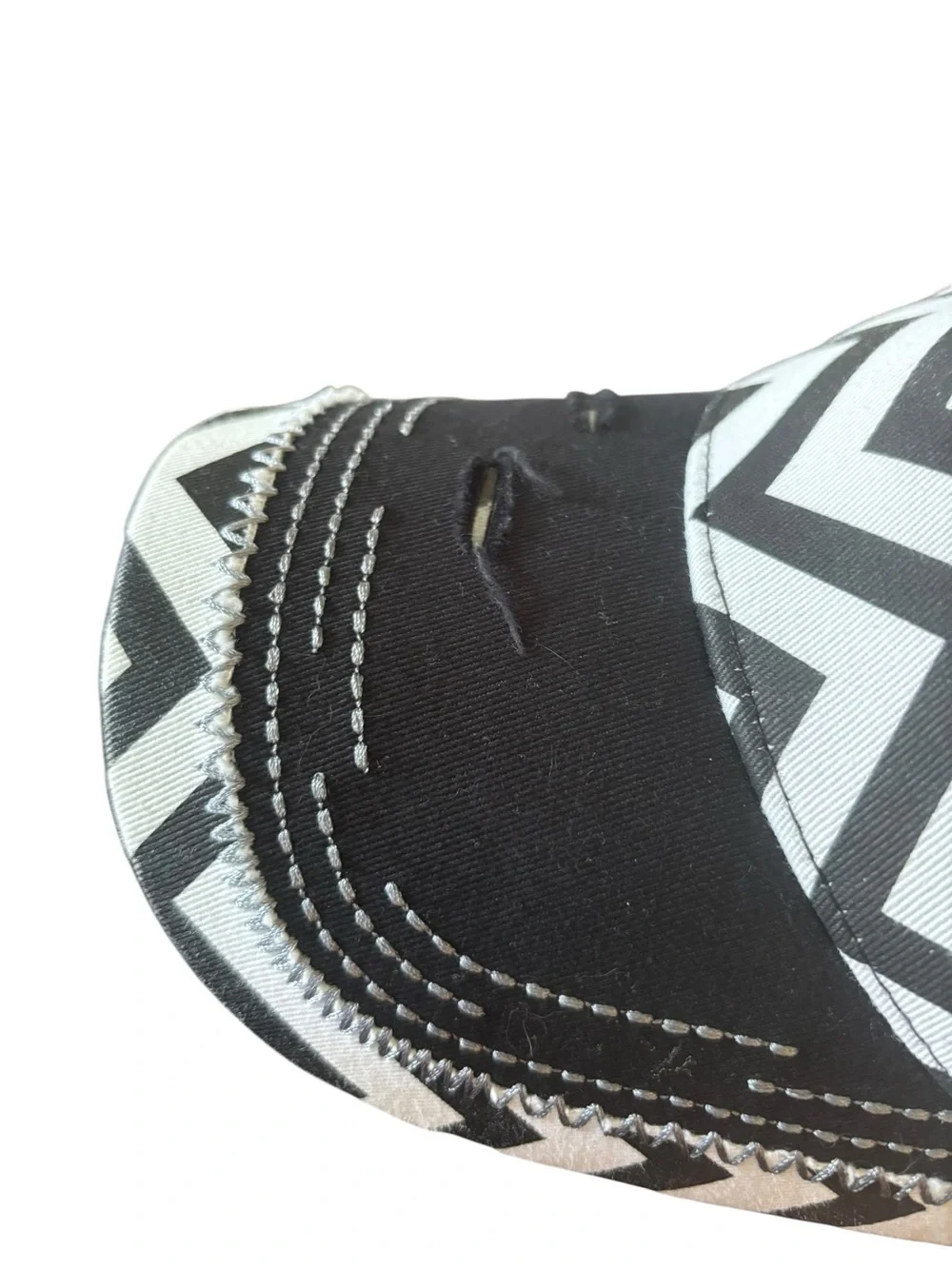 W By Kbethos Chevron Baseball Cap Black White Rhinestones Distressed OS Canvas